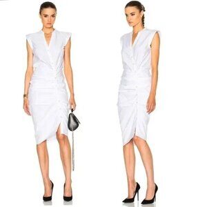 NWT Veronica Beard Asymmetrical Ruched Cotton Poplin White Shirt Dress size 0